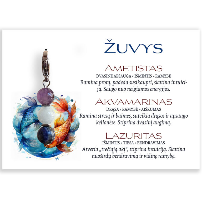 Natūralių akmenų pakabukas Žuvų zodiako ženklui